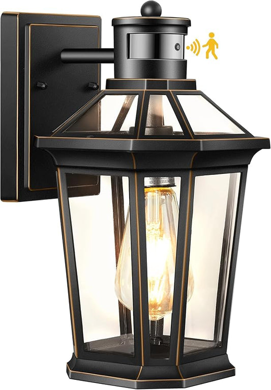 VIANIS Motion Sensor Outdoor Wall Lantern, Black Waterproof Dusk to Dawn LED Exterior Wall Sconce, Anti-Rust Aluminum Modern Outdoor Lights Fixtures Wall Mount for Porch, Entryway, Garage, Front Door-VerdiqueGarden