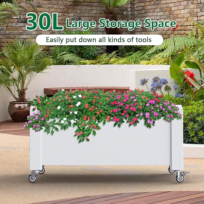 Horticulture Garden Bed with Legs, Divisible Resin Planter Box for Backyard, Patio, Balcony, with 4 Legs, 4 Swivel Lockable Wheels(Ashen,30.04 * 17.72 * 17.56)-VerdiqueGarden