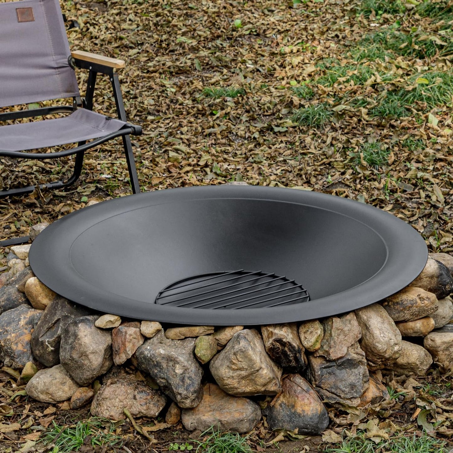 35 inch Steel Fire Pit Bowl for DIY or Replacement Existing Fire Pits, Wood Burning Fire Pit Bowl with Spark Screen &Fire Poker, Fireplace for Backyard, Porch, Deck, Camping, BBQ(Smooth)-VerdiqueGarden