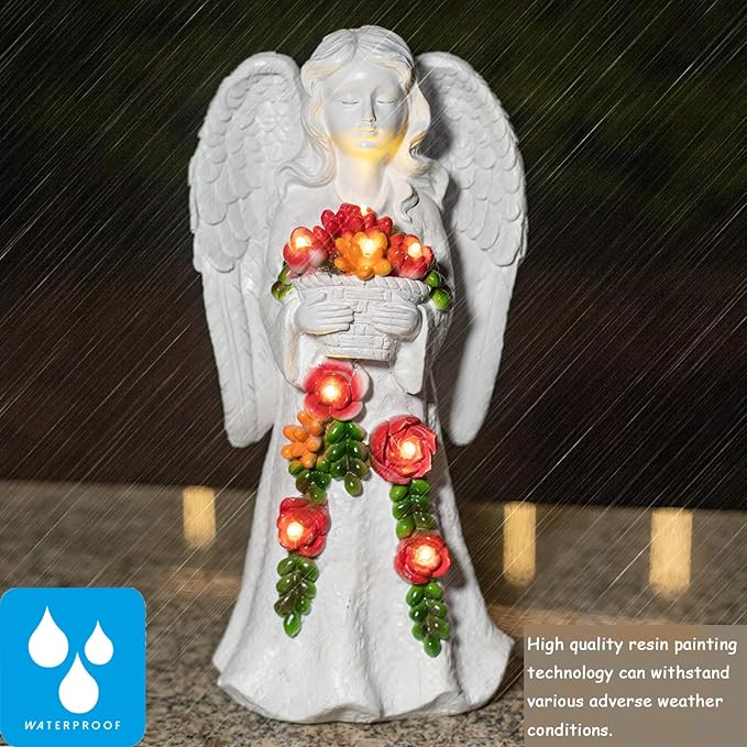 Angel Garden Statue Figurines Light Decoration Outdoor Solar Angels with 8 Led Lights Outside Resin Sculpture Art Decor Patio Lawn Yard Housewarming Gifts for Women Grandma Mom-VerdiqueGarden