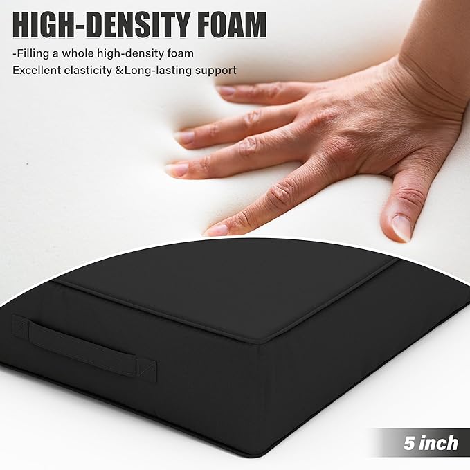 Patio Chair Cushions 24 X 24 X 5 Inch Waterproof Outdoor Seat Cushions for Patio Furniture, Outdoor Sofa Couch Pads with Ties & Handle, Set of 2, Black-VerdiqueGarden