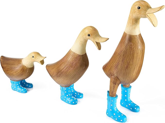 GUTE Duck Yard Decorations Yard Art Garden Puddle Ducks with Blue Spotted Wellies Boots, Set of 3 - Garden Decor Statues, Duck Figurine Statue - Waterproof Indoor & Outdoor Lawn Gnome Ornament-VerdiqueGarden