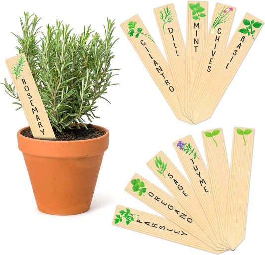 Huray Rayho 12PCS Wooden Indoor Herb Plant Labels Signs - Assorted Indoor Garden Stakes - Re-Usable Plant Tags-VerdiqueGarden
