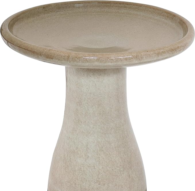 Sunnydaze 21" H Ceramic Bird Bath for Outside - Hand-Painted Outdoor Bird Bath Bowl, UV/Frost-Resistant Finish - Yam - Ribbed Pedestal-VerdiqueGarden