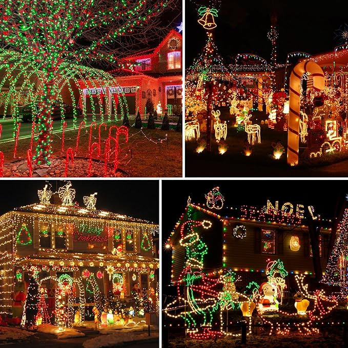 2 Pack Christmas String Lights Indoor Outdoor, Super Bright 66FT 200 LED String Lights Waterproof, Twinkle Xmas Lights with Timer for Christmas Tree Decorations (Red and Green)-VerdiqueGarden
