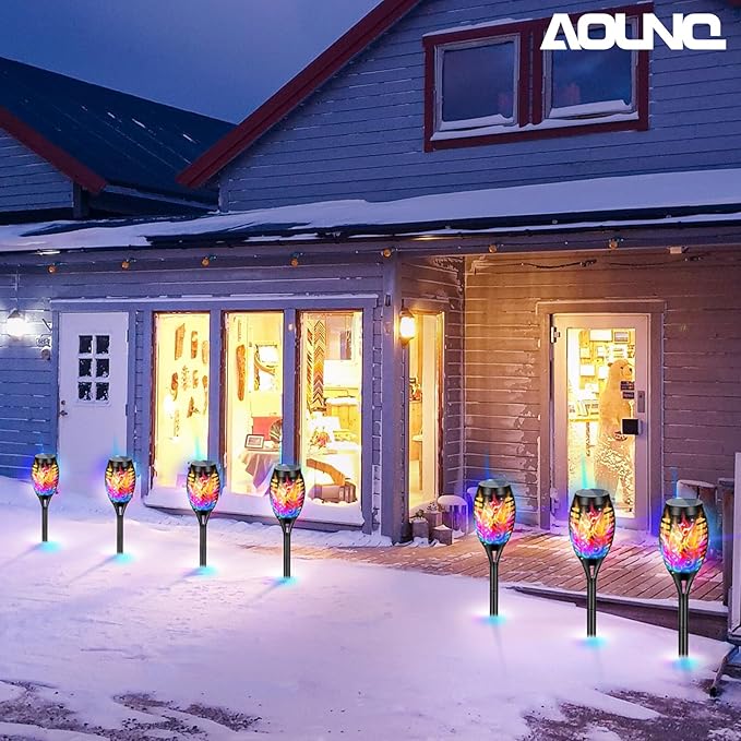 12 Pack Solar Torch Lights Outdoor Waterproof - Multicolor Flickering Flame, Outdoor Solar Garden Lights for Yard, Tiki Torches for Outside Patio Pathway Decorations-VerdiqueGarden