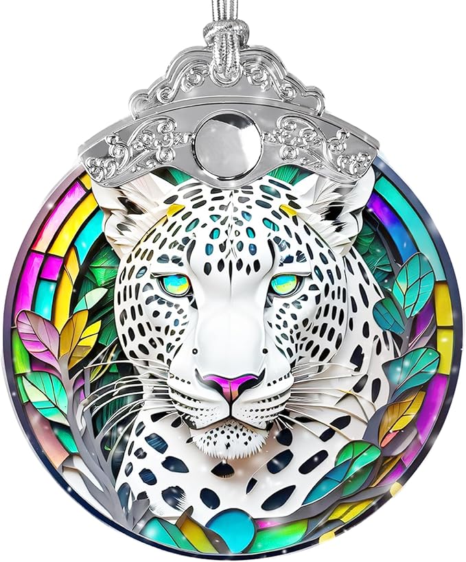 Stained Glass Suncatcher, Jocidea Leopard Ornament, Christmas Ornaments, Holidays Ornaments, Christmas Tree Decor, Leopard Decor for Home, Leopard Gifts-VerdiqueGarden