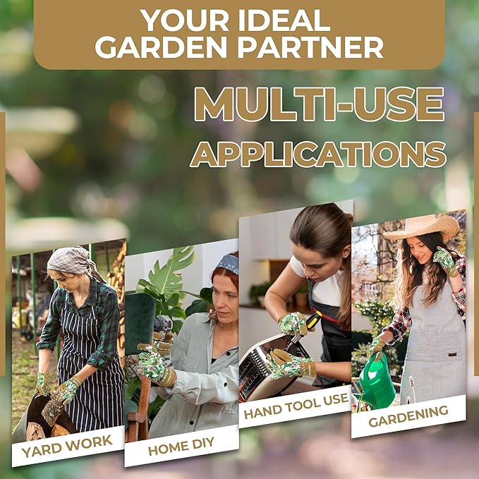 HLDD HANDLANDY Work Gloves for Women and Ladies, Leather Gardening Gloves Flexible Mechanic Working Gloves-VerdiqueGarden