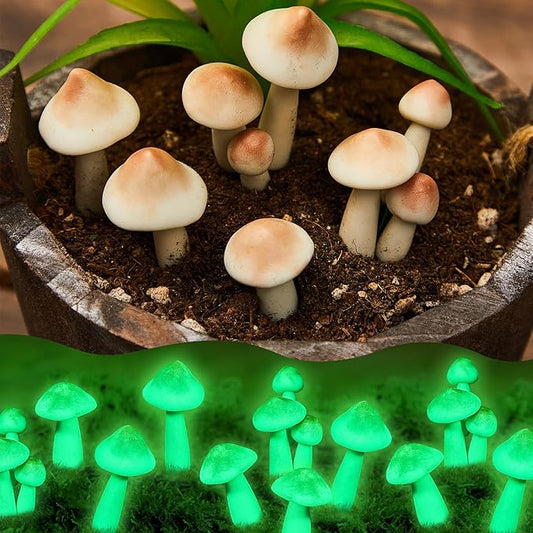 Taiyin 10 Pcs Luminous Mushroom Miniature Garden Mushrooms Outdoor Decor Waterproof Glow in The Dark Yard Decor for Fairy Outdoor Garden Micro Landscape Christmas Tree Decor-VerdiqueGarden