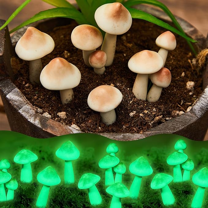 Taiyin 5 Pcs Luminous Mushroom Miniature Garden Mushrooms Outdoor Decor Waterproof Glow in The Dark Yard Decor for Fairy Outdoor Garden Micro Landscape Christmas Tree Decor-VerdiqueGarden