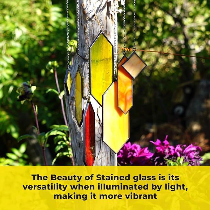 Sensory4U Stained Glass Suncatcher – Element Earth Tones Window Hanging Wall Art – Modern Design Home or Garden Décor – Unique Glass Suncatcher for Window, Porch, or Patio-VerdiqueGarden