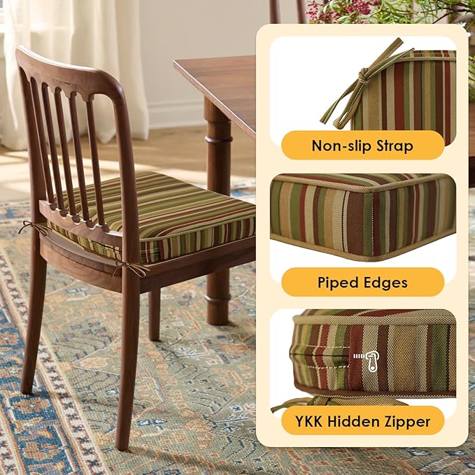 Outdoor Round Corner Seat Cushion, 17"x16"x2", Set of 4, Non Slip Seat Cushion Pads with Removable Cover for Patio Furniture, Garden Yard Lawn, Colorful Stripe-VerdiqueGarden