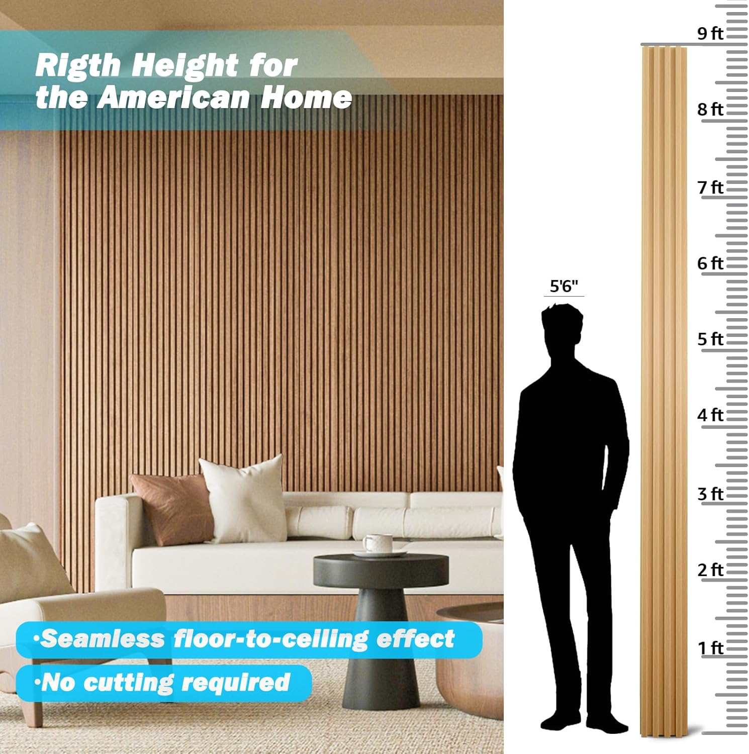 Art3d Slat Wood Wall Paneling for Interior and Ceiling Decoration - Pack of 4pcs + 1pc End-Trim, Size 108 x 5.7in.- Oak-VerdiqueGarden