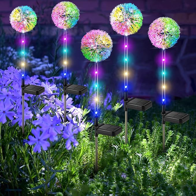 Outdoor Solar Lights, 6 Pack Solar Garden Lights with Bigger Dandelion Flowers, Waterproof Garden Decor Outdoor Solar Flower Lights for Yard, Patio, Pathway Decoration-VerdiqueGarden