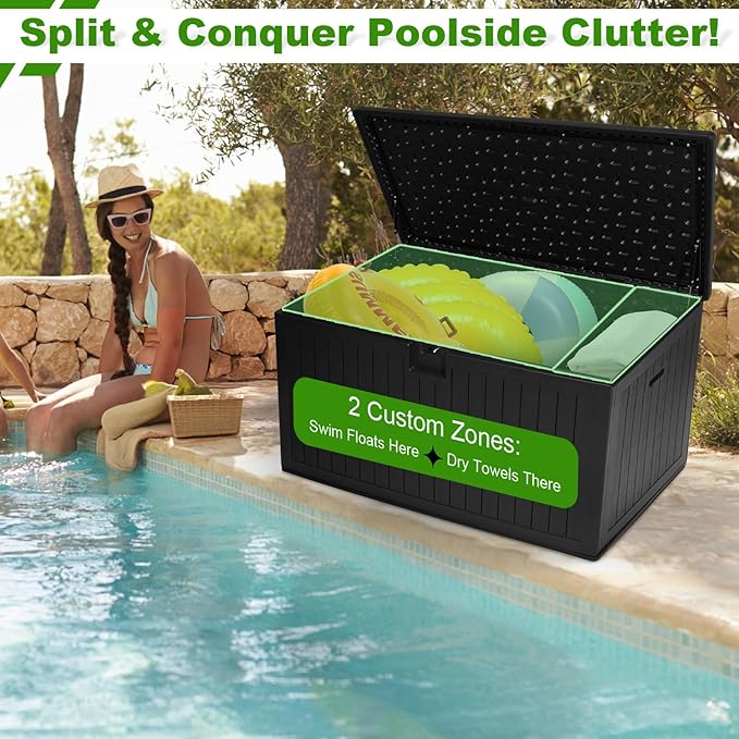 270 Gallon Outdoor Storage Box Waterproof, Extra Large Plastic Outside Deck Box Weatherproof, Resin Patio Storage Bin with Lock and Lids for Pool Equipment and Cushion, Black-VerdiqueGarden