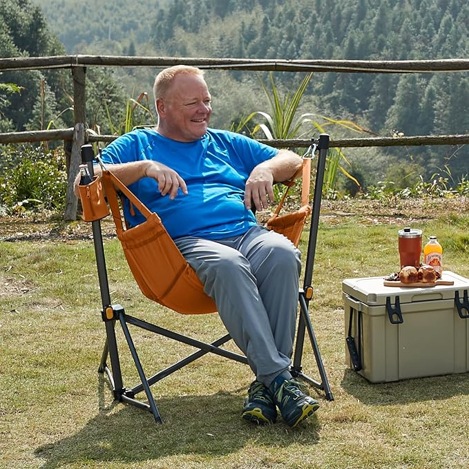 TIMBER RIDGE Hammock Camping Chair with Adjustable Backrest, Heavy Duty Folding Hammock Chair Supports 300lbs, Portable Hammock Chair for Camping, Travelling and Patio, Orange 2 Pack-VerdiqueGarden
