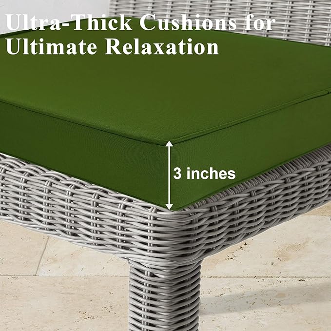 Outdoor Chair Cushions Set of 2 for Patio Furniture 19x19x4 Inch Waterproof Patio Chair Cushion 3 Year Color Fastness Square Elastic Foam Garden Couch Pads with Ties and Handle,Green-VerdiqueGarden