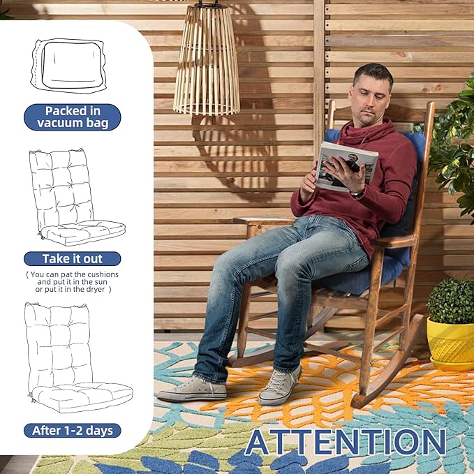 Yellow Rocking Chair Cushion Indoor Outdoor High Back Seat Pad Soft Chair Cushion for Patio Porch Garden Kitchen Office-VerdiqueGarden