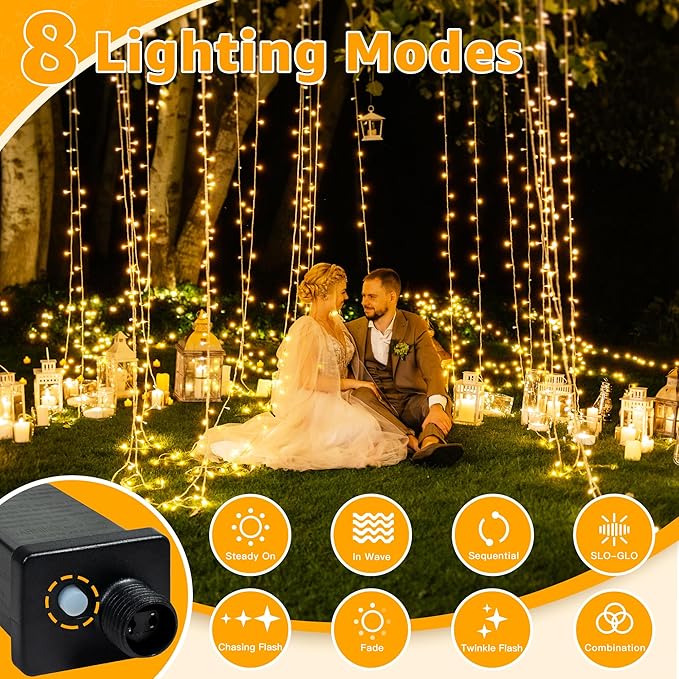 Ollny 120LED 40FT String Lights, Waterproof Connectable Fairy Lights with Timer 8 Modes, Warm White Plug in Christmas Light for Indoor Outdoor Patio Party Bedroom Classroom Decor-VerdiqueGarden