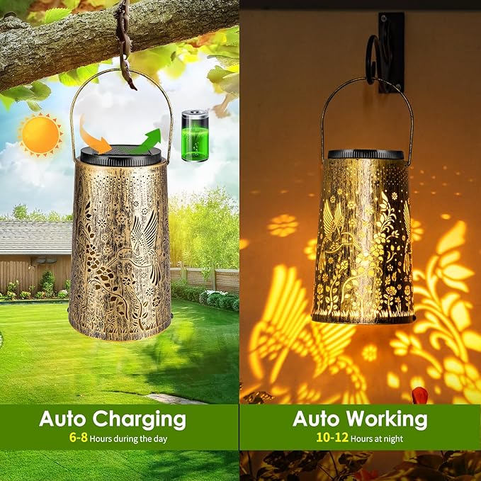Hummingbird Outdoor Solar Lights for Yard, Hanging Solar Lanterns Outdoor Waterproof, Garden Decor Christmas Gifts for Mom Women Grandma, Hanging Decoration Outside for Yard, Patio, Porch, Lawn-VerdiqueGarden