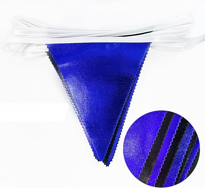 Royal Blue Black Party Decorations Navy Black Metallic Fabric Triangle Pennant Banner Flag Bunting Garland for Graduations Birthday Retirement Wedding Bachelorette Nautical Outdoor Party Supplies-VerdiqueGarden