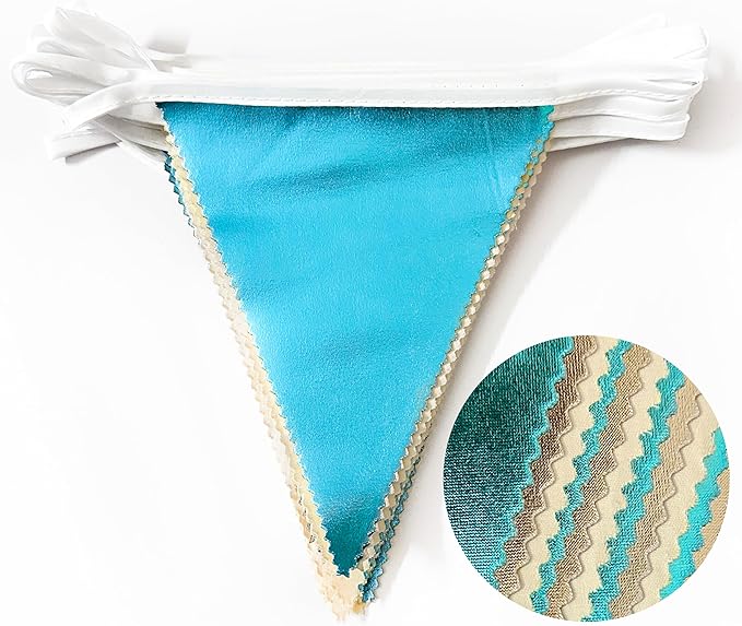 Champagne Gold Sky Blue Beige Decorations Metallic Fabric Triangle Pennant Banner Bunting Flag Garland for Birthday Baby Shower Engagement Wedding Graduation Bridal Shower Party Decorations Supplies-VerdiqueGarden