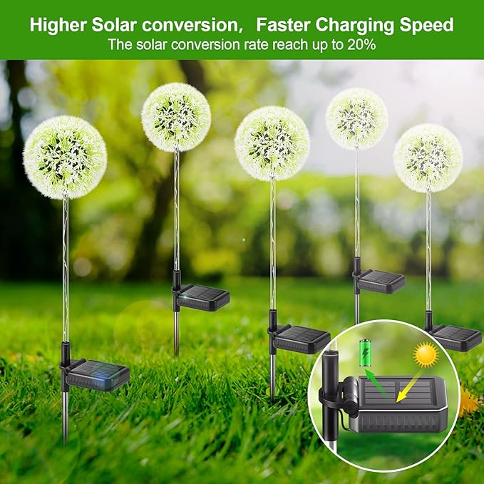 Outdoor Solar Lights, 6 Pack Solar Garden Lights with Bigger Dandelion Flowers, Waterproof Garden Decor Outdoor Solar Flower Lights for Yard, Patio, Pathway Decoration-VerdiqueGarden