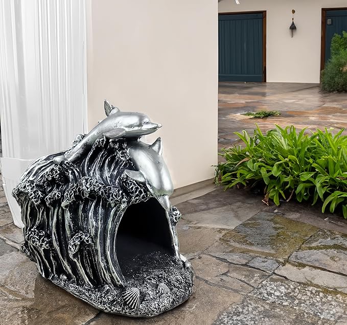 Dolphin Statue 3" x 4" Gutter Downspout Extension,Garden Outdoor Animal Decor Sculpture, Gutter Diverter Rain, Splash Block, Decorative Gutter Extender Diverter Ornament-VerdiqueGarden