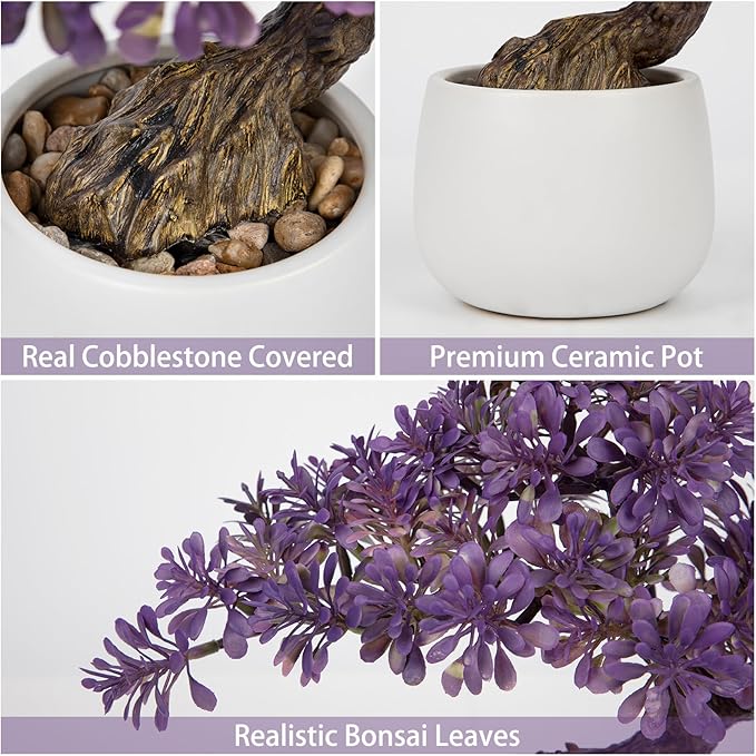 Purple Artificial Bonsai Tree Juniper Faux Plants Indoor Fake Plants Decor with Ceramic Pots for Home Table Office Desk Bathroom Shelf Bedroom Living Room Farmhouse Decorations-VerdiqueGarden