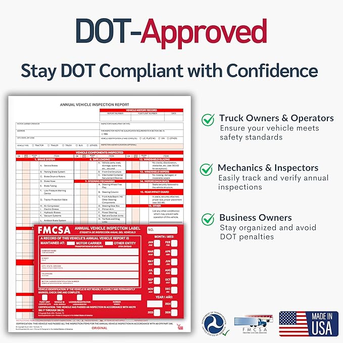 100 Pack Buck Aluminum Annual Vehicle Inspection Label with Punch Boxes, 2 Mil Red FMCSA Self Adhesive Sticker, DOT Compliant, Weatherproof, Tear Resistant, Easy to Write On, 6" x 3.5" - Made in USA-VerdiqueGarden