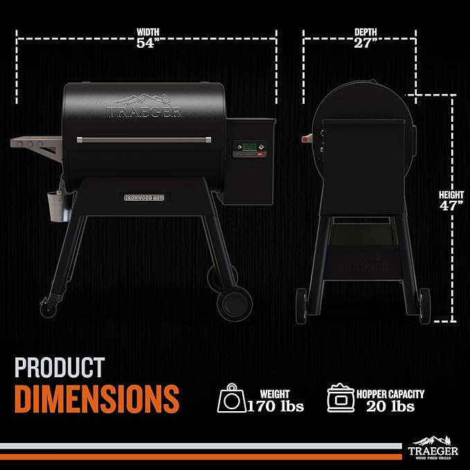 Traeger Ironwood 885 Wood Pellet Grill and Smoker, WiFi Pellet Smoker Grill with Super Smoke Mode, D2 Controller, Large 885 sq. in. Cooking Area, Outdoor BBQ Electric Pellet Smoker, TFB89BLFC-VerdiqueGarden