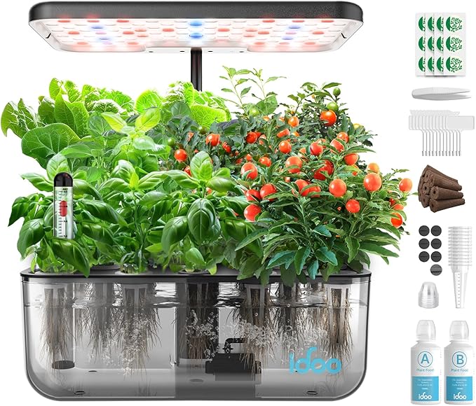 iDOO Hydroponics Growing System Kit 12 Pods, Christmas Gifts Gardening Gifts for Women Mom Dad Kids, Indoor Herb Garden with LED Grow Light for Home School, Indoor Plants Good for Mental Health-VerdiqueGarden