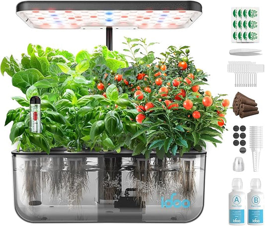 iDOO Hydroponics Growing System Kit 12 Pods, Christmas Gifts Gardening Gifts for Women Mom Dad Kids, Indoor Herb Garden with LED Grow Light for Home School, Indoor Plants Good for Mental Health-VerdiqueGarden