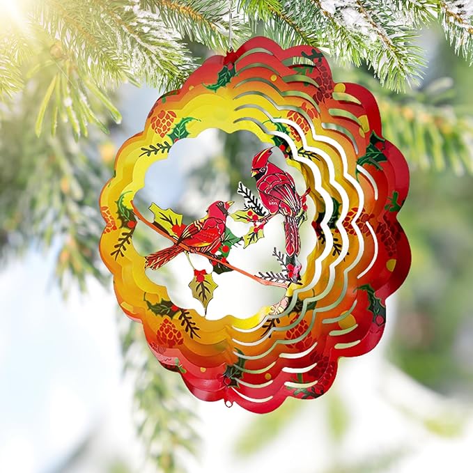 Cardinal Wind Spinners Metal Cardinal Gifts for Women, Mom, Grandma,12inch Hanging Wind Spinner for Outdoor&Indoor Decor Wind Kinetic Christmas Mother Ornament for Yard Garden Decoration-VerdiqueGarden