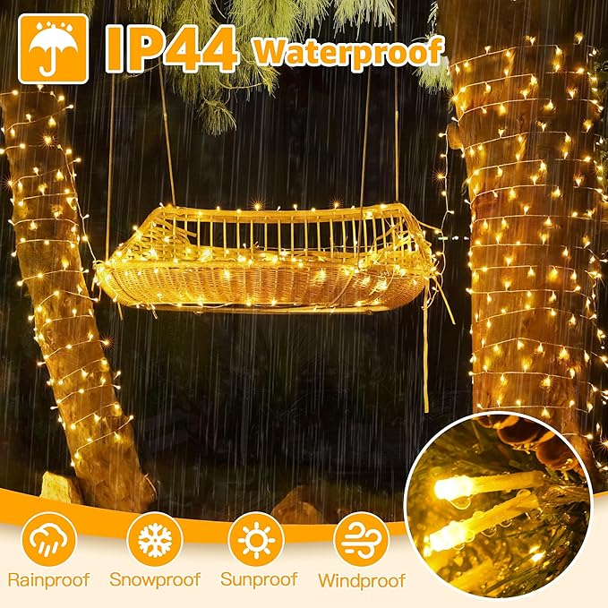 Ollny 120LED 40FT String Lights, Waterproof Connectable Fairy Lights with Timer 8 Modes, Warm White Plug in Christmas Light for Indoor Outdoor Patio Party Bedroom Classroom Decor-VerdiqueGarden