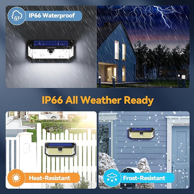 TECKNET 416 LED Solar Lights Outdoor Waterproof, 300° Angle & 3 Lighting Modes Motion Sensor Outdoor Lights, 2 Pack Security Solar Flood Lights IP66 for Fence Front Door Yard Deck Garden Garage-VerdiqueGarden