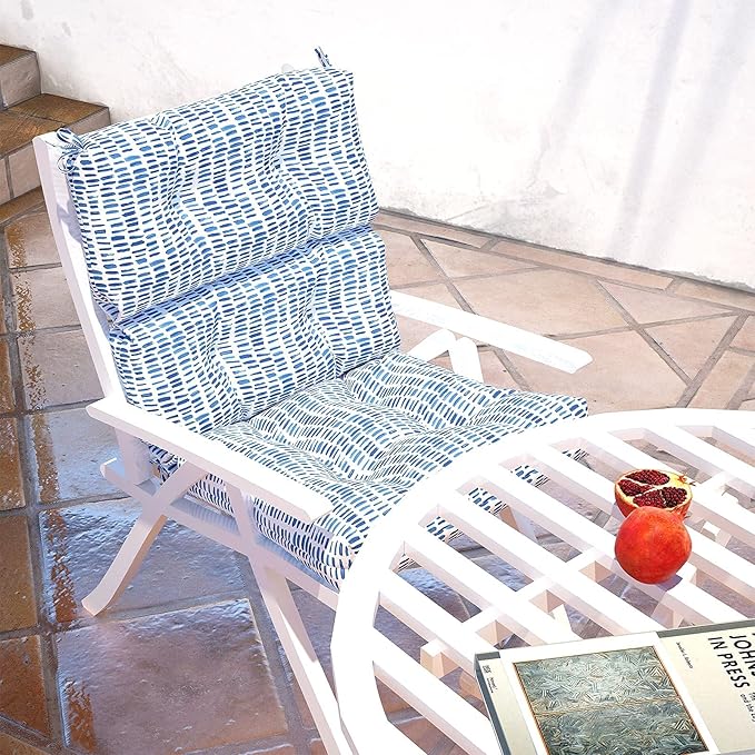 LVTXIII Outdoor High Back Chair Cushions, Seasonal Replacement Adirondack Chair Cushion with Ties, Patio Waterproof Seat Cushions for Home Garden Use (22” W x 20” D, Set of 2, Pebble Blue)-VerdiqueGarden