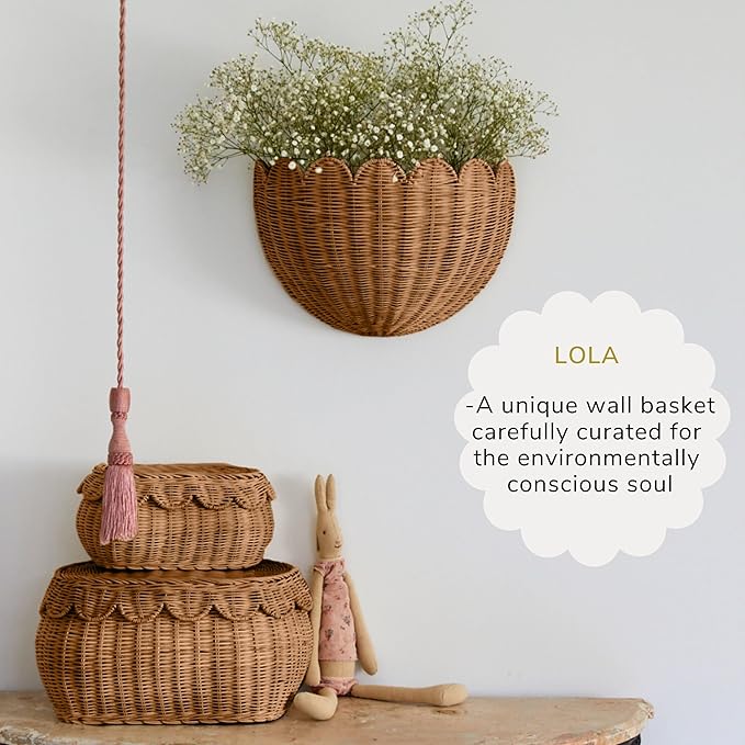 BEBE BASK Scalloped Wicker Hanging Basket - The Original Wicker Wall Decor - Hand Woven Wall Basket - Home Décor Wall Hanging Basket - Wall Storage Basket for Nursery, Living Room and Bathroom (Mocca)-VerdiqueGarden