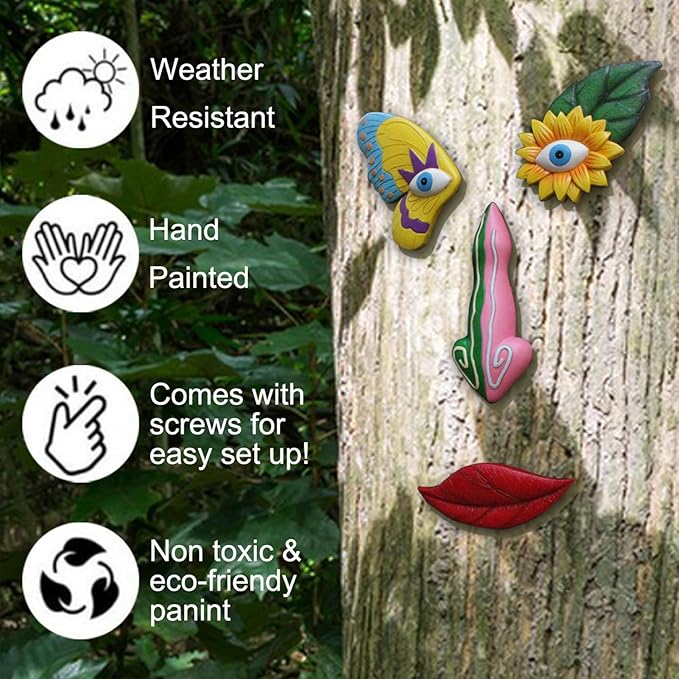 Tree Faces Decor Outdoor,Funny Tree Faces Sculpture,Colorful Fence Decorations Outdoor,Suitable for Yard and Garden Art Décor(1pcs,Colorful Butterfly)-VerdiqueGarden