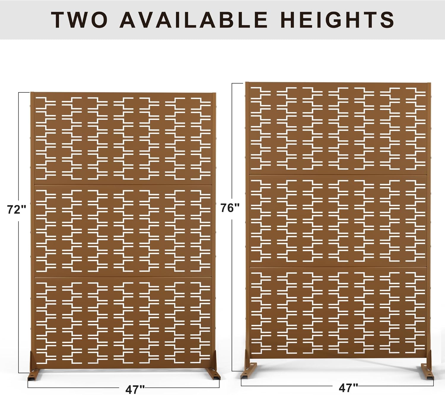 Metal Privacy Screen Outdoor 72" H×47" W,Freestanding Decorative Privacy Screen for Balcony Yard&Garden,Privacy Fence-Brown&Brick-VerdiqueGarden