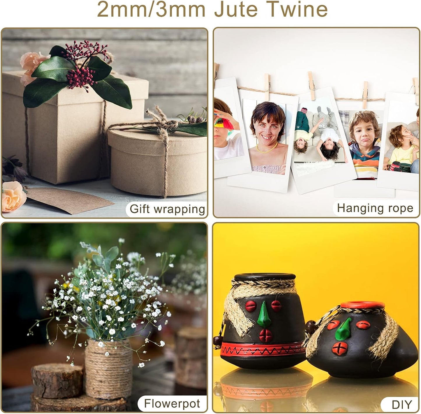 Natural Jute Twine Rope (1.5mm/2mm/3mm/6mm) Durable String for Handmde Crafts,Gardening Applications,Home Gardening,Cat Scratching Post,Gift Packaging... (2mm*328ft)-VerdiqueGarden