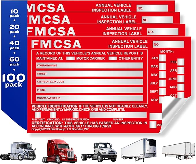 100-Pack DOT Compliant Aluminum Annual Vehicle Inspection Label – Red FMCSA Label with Punch Boxes-VerdiqueGarden