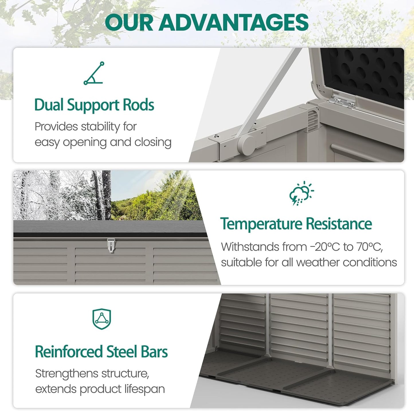 130 Gallon Outdoor Deck Box, Waterproof Resin Box with Lockable Lid, UV-Resistant for Cushions, Garden Tools & Pool Accessories (GRAY), Patio Furniture-VerdiqueGarden