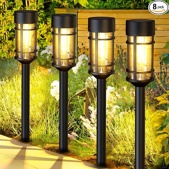 8 Pack Solar Pathway Lights Outdoor, Waterproof Solar Lights Outdoor with Metal & Glass Design - Auto On/Off, Long-Lasting, Landscape Lighting for Garden, Yard, Lawn, Driveway, Walkway-VerdiqueGarden