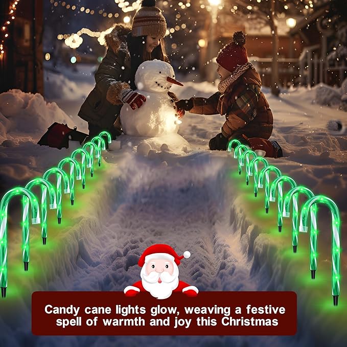 10" 10 Pack Christmas Candy Cane Lights, Candy Cane Lights with 10 Stakes for Walkway Patio Yard Patio Garden Festival Holiday Outdoor Indoor Landscape Path, Christmas Decorations Outside, Green-VerdiqueGarden