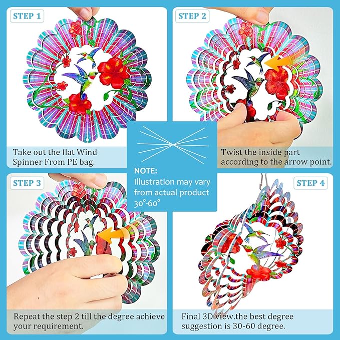 Hummingbird Wind Spinners Outdoor,6in Mandala Wind Spinner Hummingbird Gift for Women Men,Wind Spinner for Yard and Garden,Wind Sculpture for Yard Art Decorations,Christmas Decoration-VerdiqueGarden