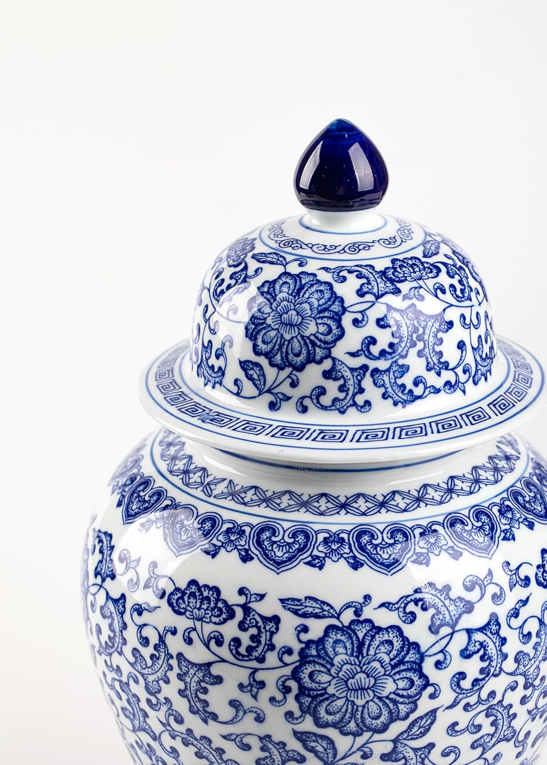 Blue and White Ginger Jar, Ceramic Chinoiserie Decorative Jars for Home, Office, Flower Vase Pocelain, Glossy Vase for Table, Living Room, Bookshelf, Mantle Fireplace, Centerpieces,15" H-VerdiqueGarden
