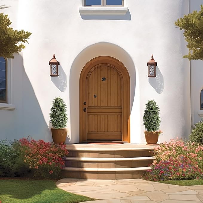 35inch Artificial Topiary Boxwood Tree, Faux Plants Outdoor 2 Packs Fake Bushes Faux Shrub, Artificial Topiary for Outdoors for Home Decor Indoor Front Porch-VerdiqueGarden