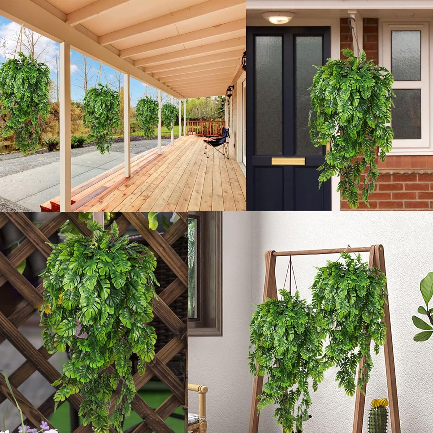 RECUTMS Artificial Hanging Plants 4Pcs, Fake Monstera Leaves Ivy Vine Faux Greenery UV Resistant Tropical Palm Leaf Swag Plant for Garden Home Jungle Hawaiian Luau Party Outdoor Indoor Spring Décor-VerdiqueGarden