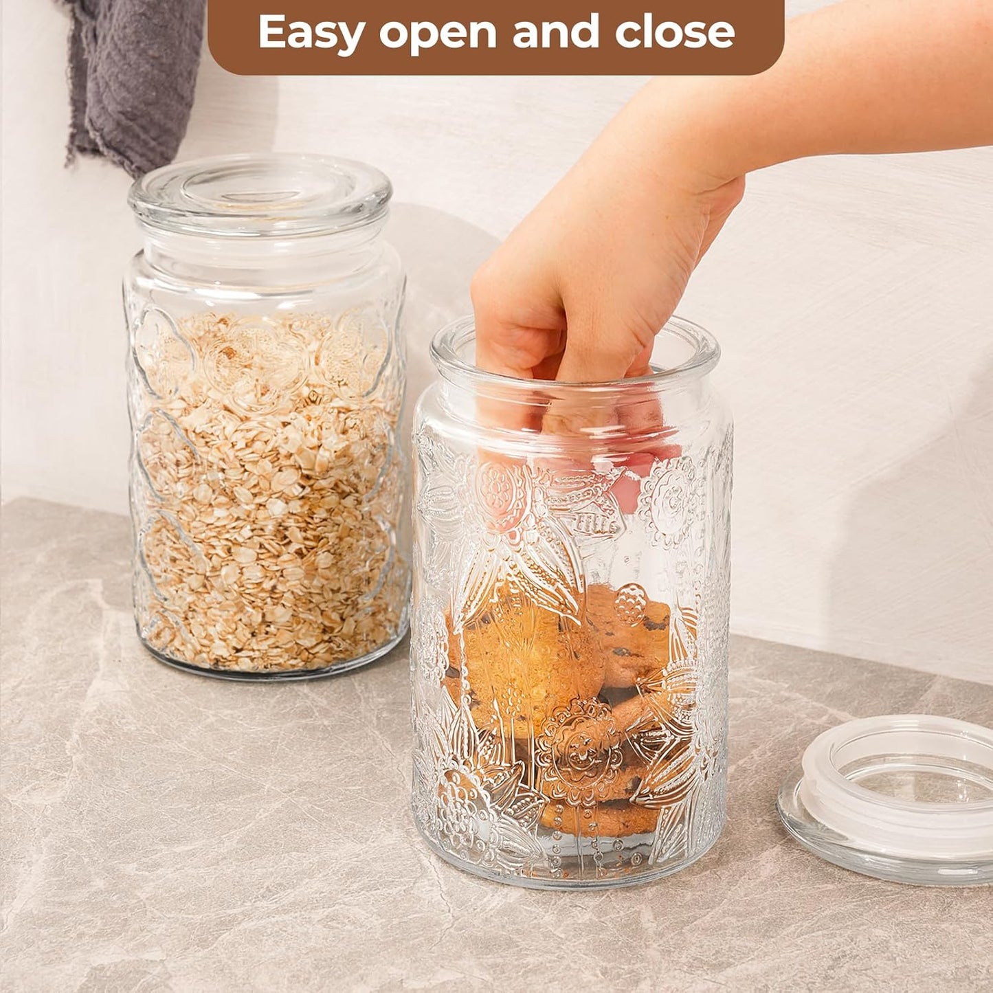 32oz Vintage Glass Jar With Lid, Glass Storage Containers, Airtight Kitchen Storage Containers For Sugar, Coffee, Tea, Spice, Flour, Candy Cookie, Pasta, Cereal, Cute Decorative Jars-VerdiqueGarden